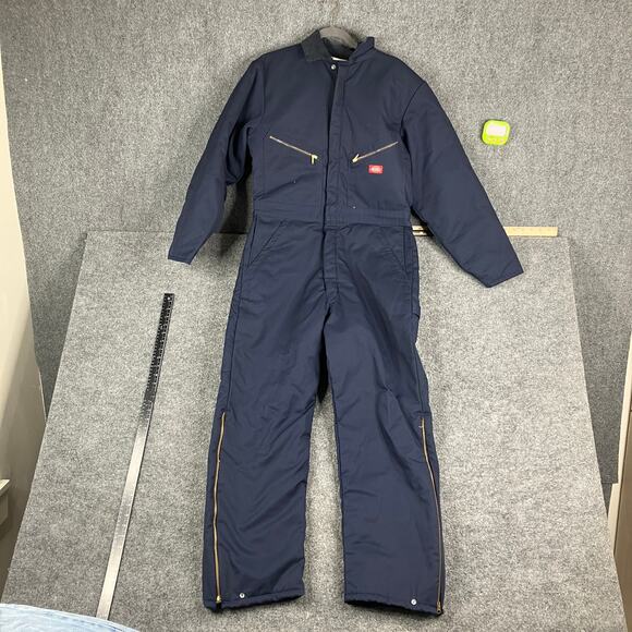 Dickies Coveralls Mens 38/40 Navy Insulated Quilted Workwear Zip Up Jumpsuit - Picture 1 of 10